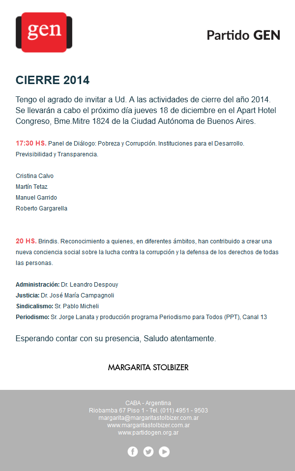 INVITACIÓN CIERRE 2014 PARTIDO GEN